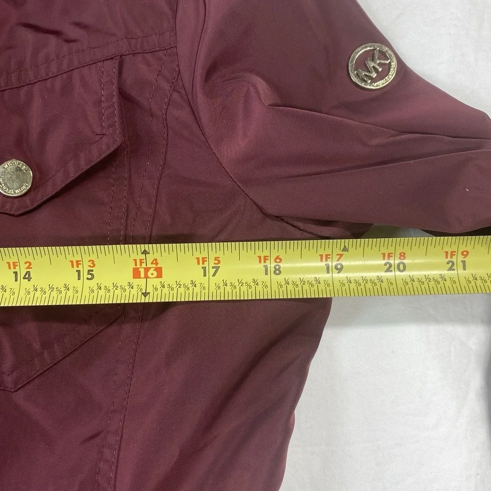 Michael Kors Women Burgundy Hooded Parka Full Zip Snap Jacket Size M